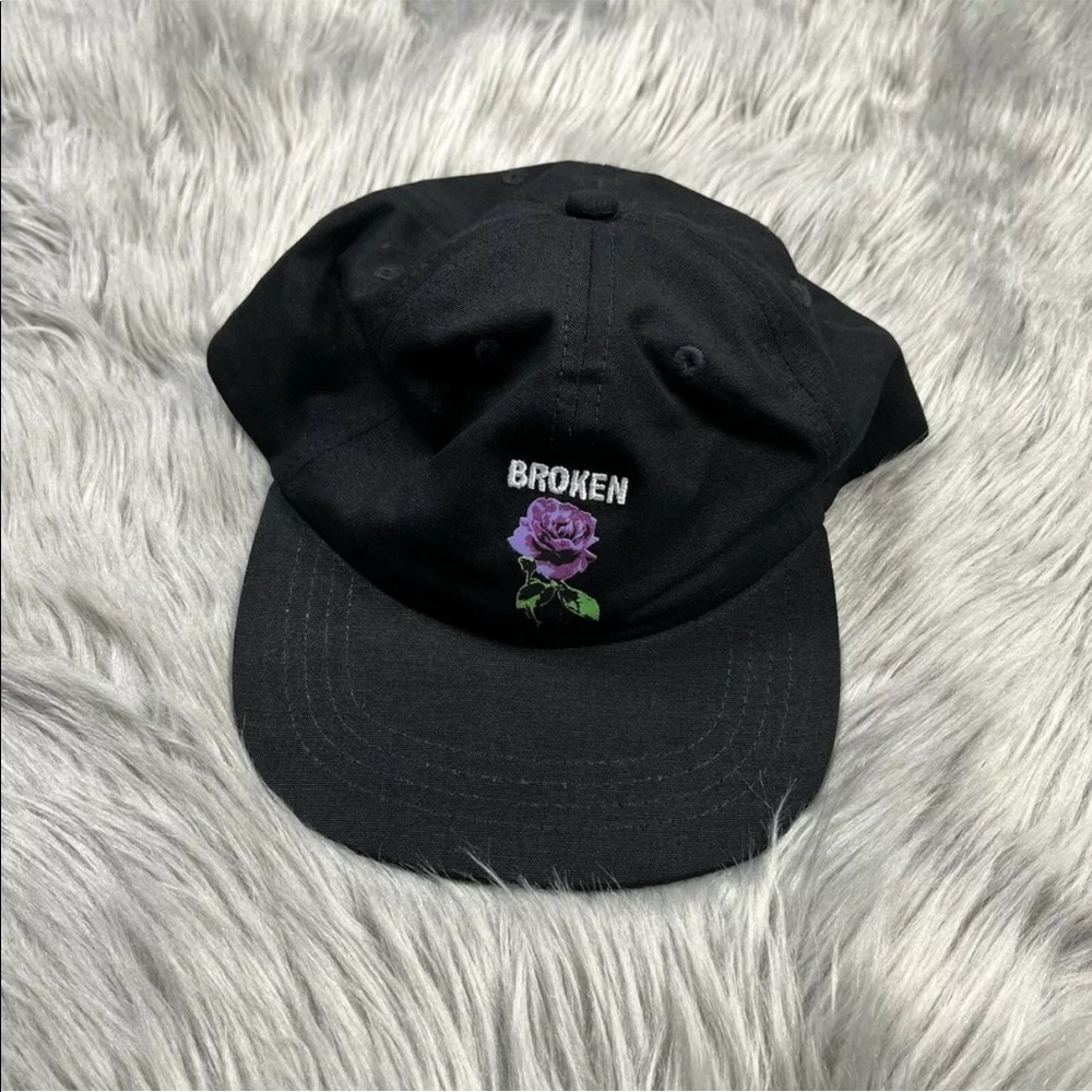 Broken Promises Black Purple Thornless Rose Strapback Hat One Size